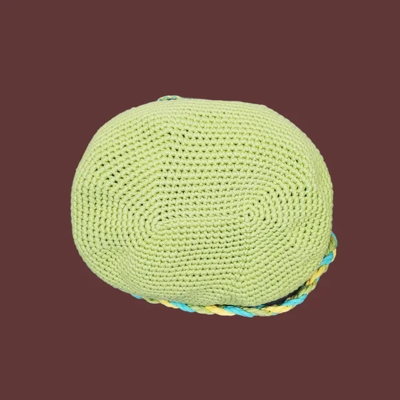 Blue Green Yellow Multicolor Crochet Bucket Bag Size OS - Picture 9 of 12